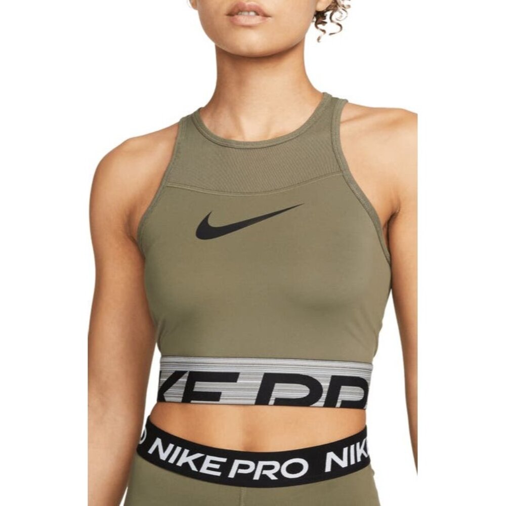 Nike Women Pro Dri-FIT Graphic Cropped Training Top DM7689-222 Green Size Medium